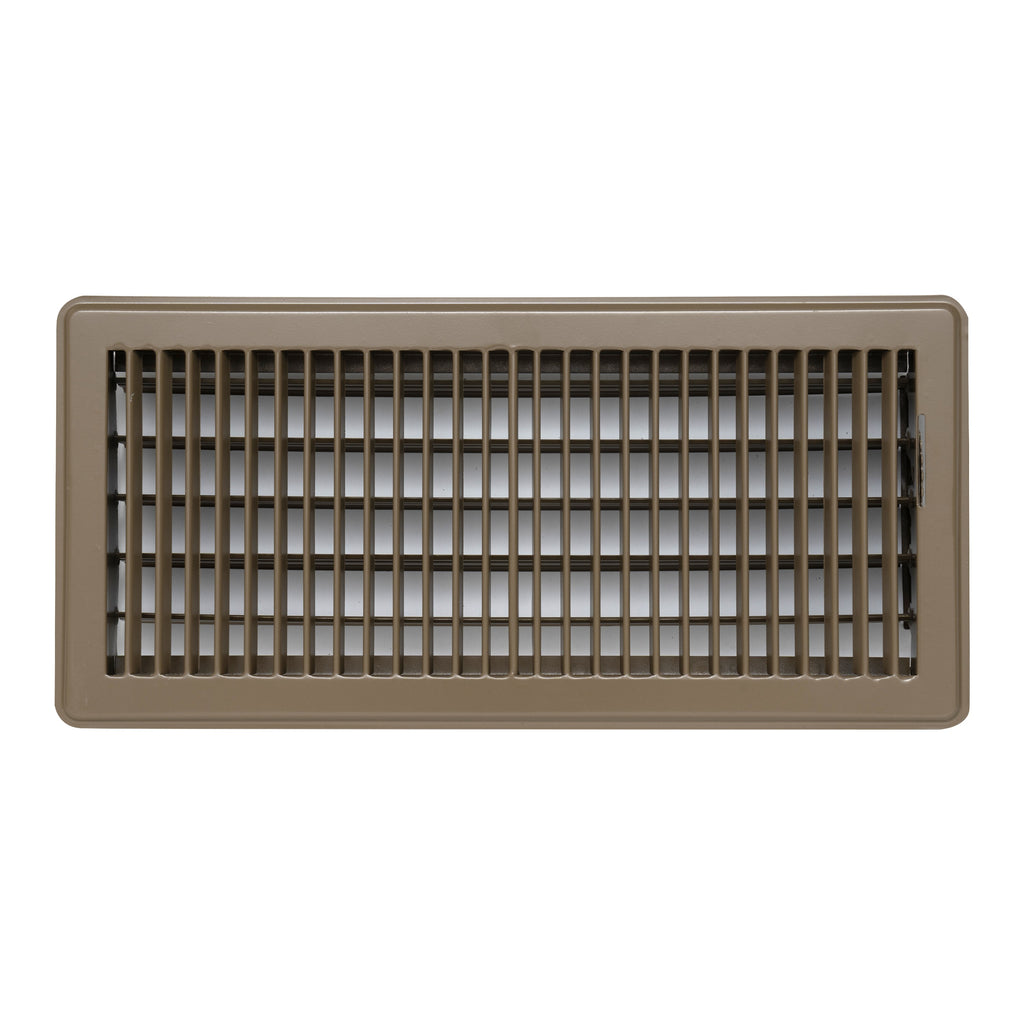 6"x14" Heavy Duty Steel Floor Register, Louvered Air Vent with Adjustable Damper | Brown | Out. Dim.: 15-1/2"W X 7-3/4"H