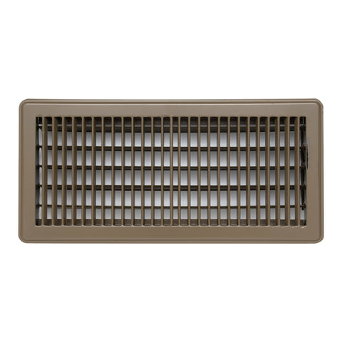 6"x14" Heavy Duty Steel Floor Register, Louvered Air Vent with Adjustable Damper | Brown | Out. Dim.: 15-1/2"W X 7-3/4"H