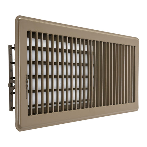 6"x14" Heavy Duty Steel Floor Register, Louvered Air Vent with Adjustable Damper | Brown | Out. Dim.: 15-1/2"W X 7-3/4"H