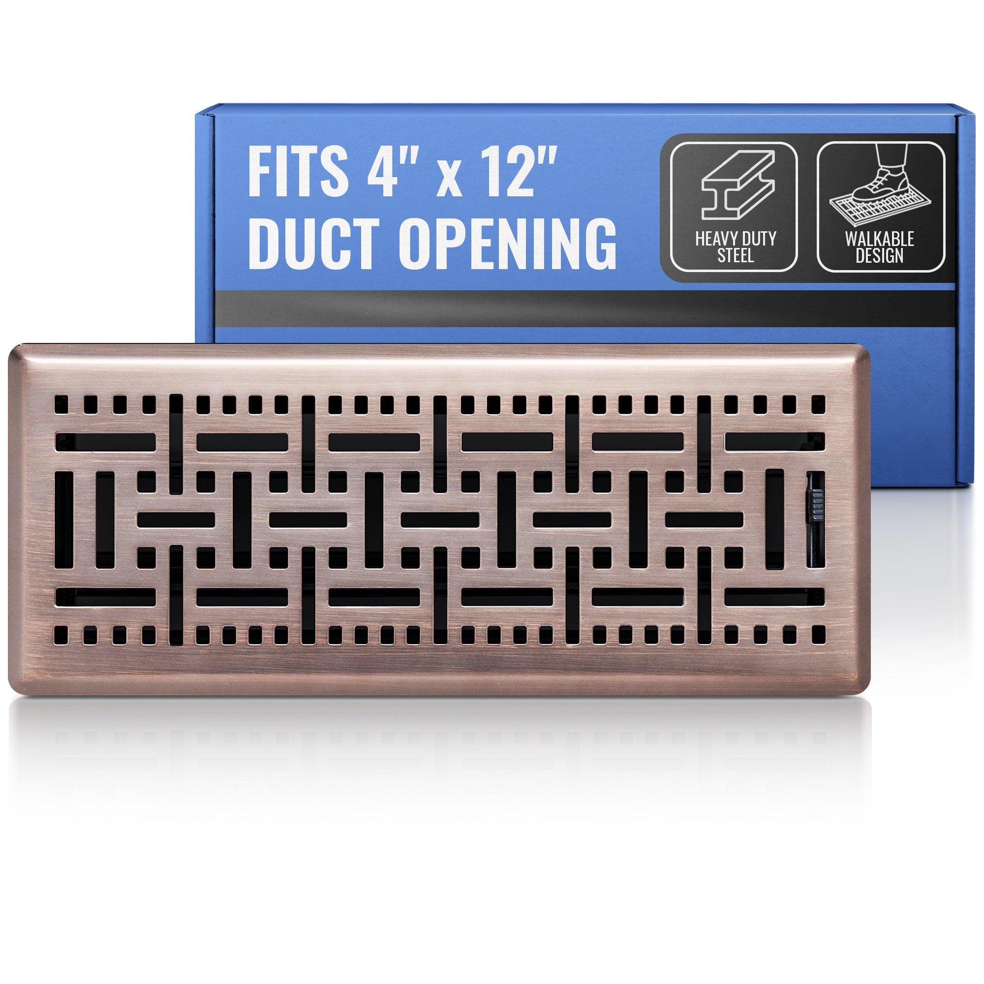 4 x 12-inch Bronze Steel decorative floor register, packaging