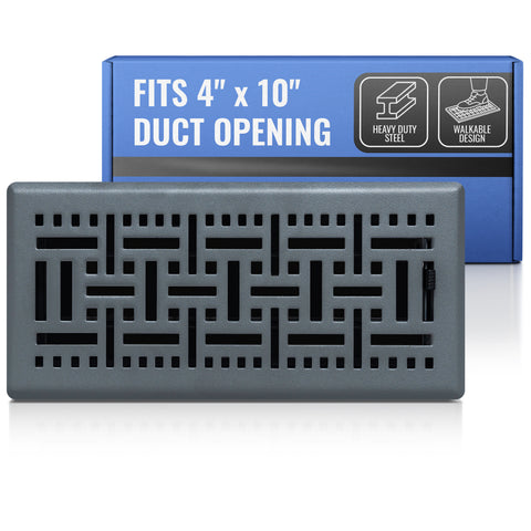 4 x 10-inch Dark Gray Steel decorative floor register, packaging