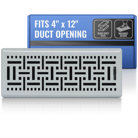 4 x 12-inch Light Gray Steel decorative floor register, packaging