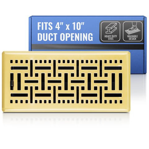 4 x 10-inch Polished Brass Steel decorative floor register, packaging