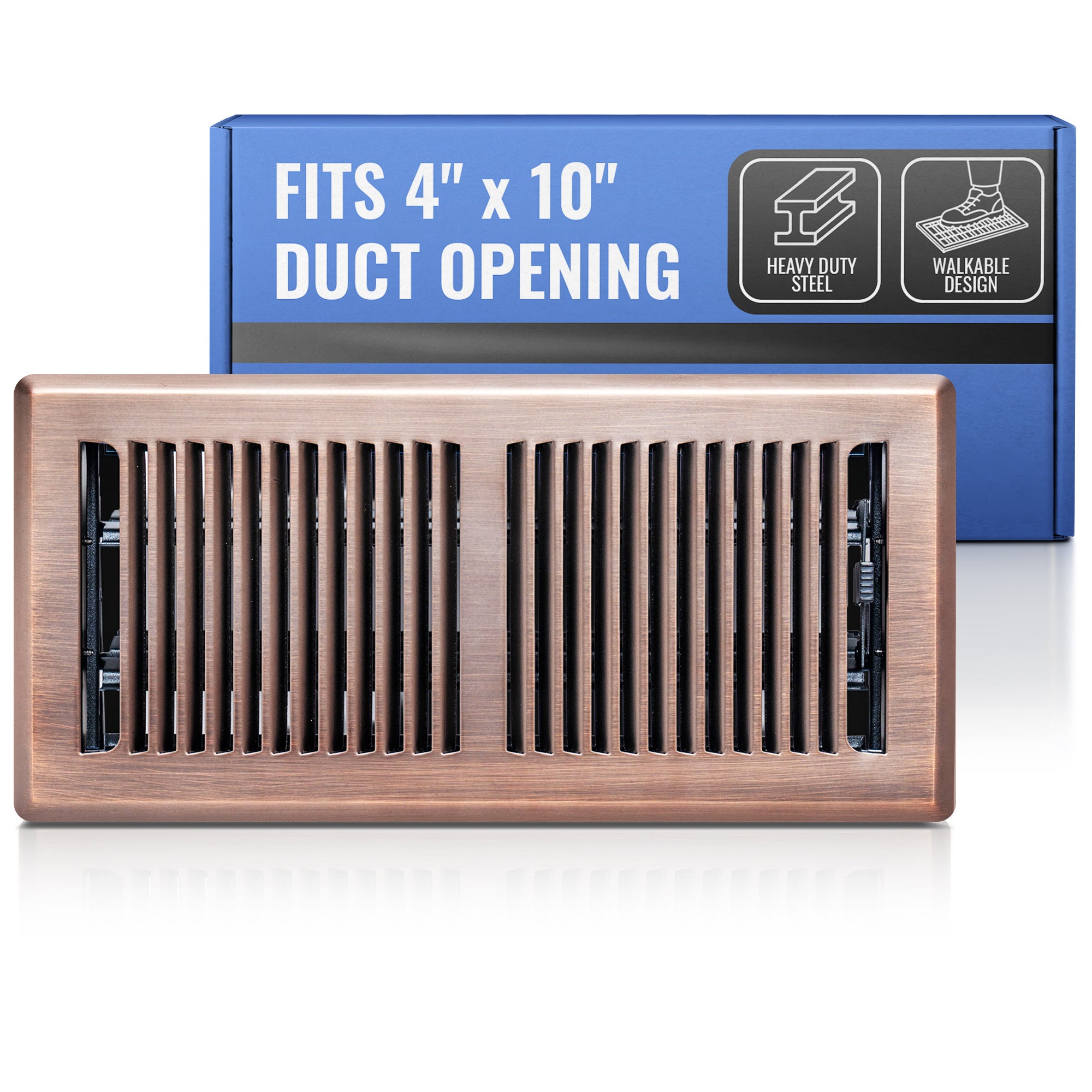 4 x 10-inch Bronze Steel decorative floor register, packaging