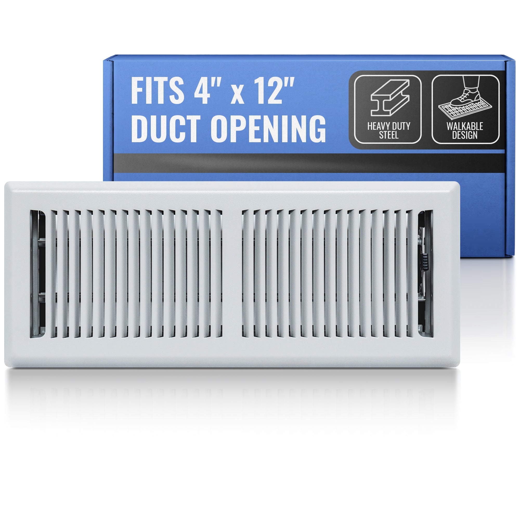 4 x 12-inch Light Gray Steel decorative floor register, packaging