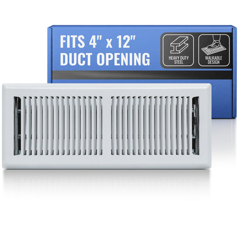 4 x 12-inch Light Gray Steel decorative floor register, packaging