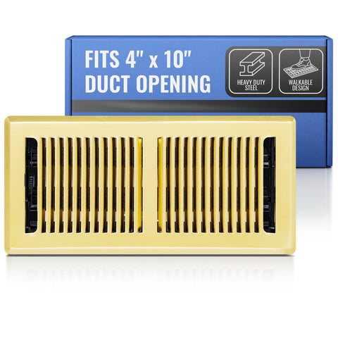 4 x 10-inch Polished Brass Steel decorative floor register, packaging