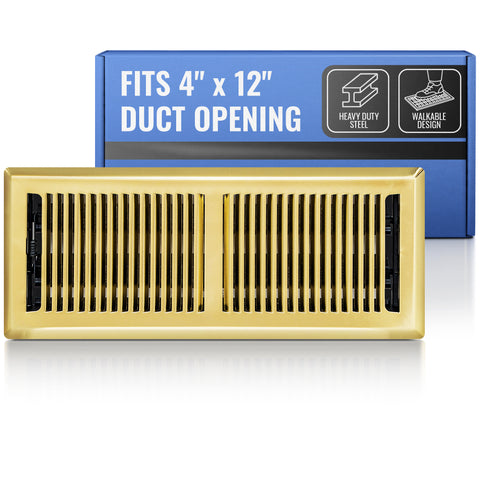 4 x 12-inch Polished Brass Steel decorative floor register, packaging