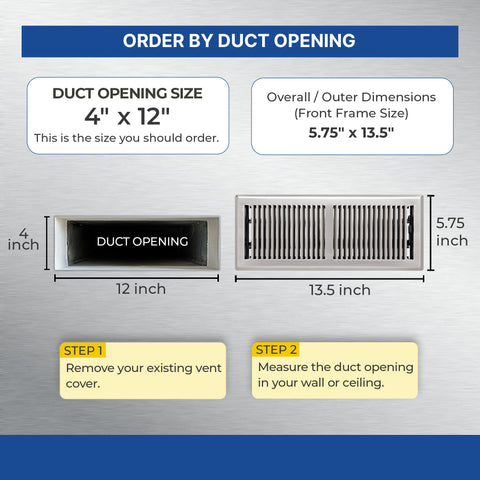 4 x 12-inch Satin Nickel Steel decorative floor register, dimensions