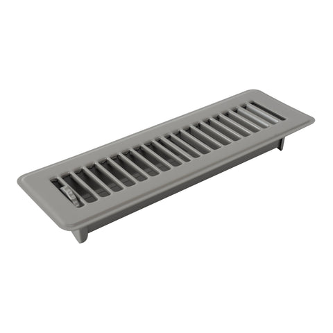 2"x10" Heavy Duty Steel Floor Register, Louvered Air Vent with Adjustable Damper | Gray | Out. Dim.: 3-3/4"W X 11-3/4"H