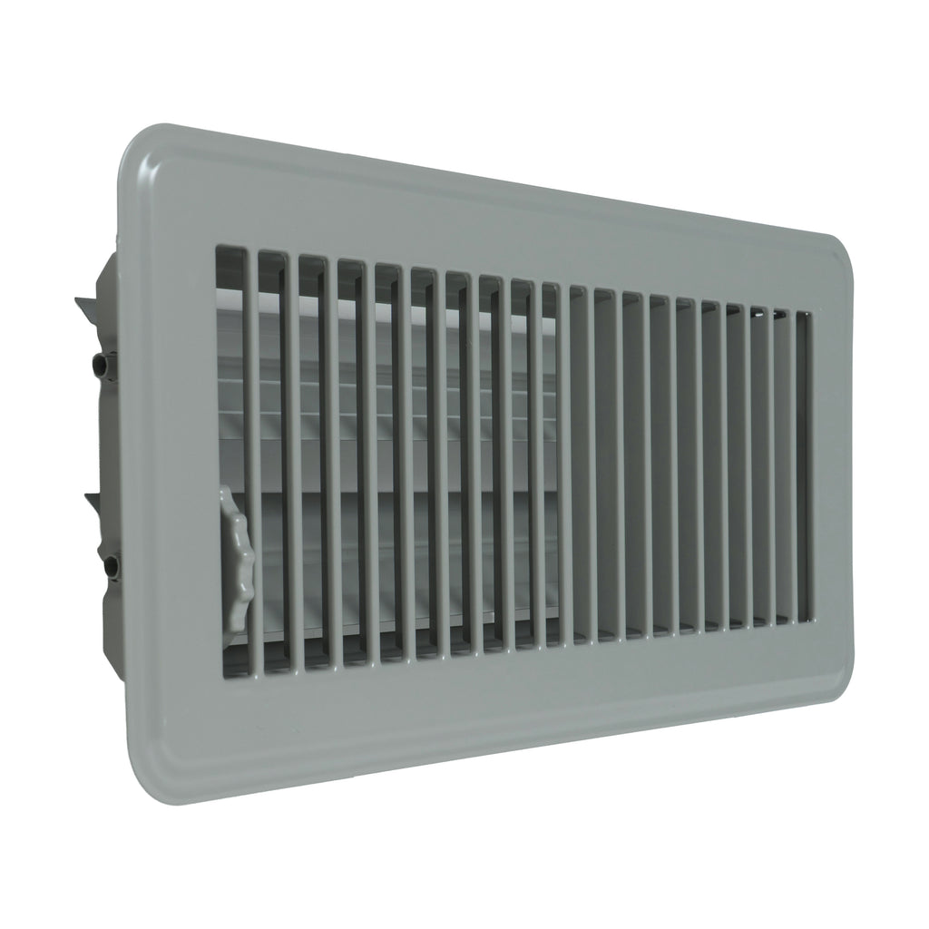 4"x10" Heavy Duty Steel Floor Register, Louvered Air Vent with Adjustable Damper | Gray | Out. Dim.: 5-3/4"W X 11-3/4"H