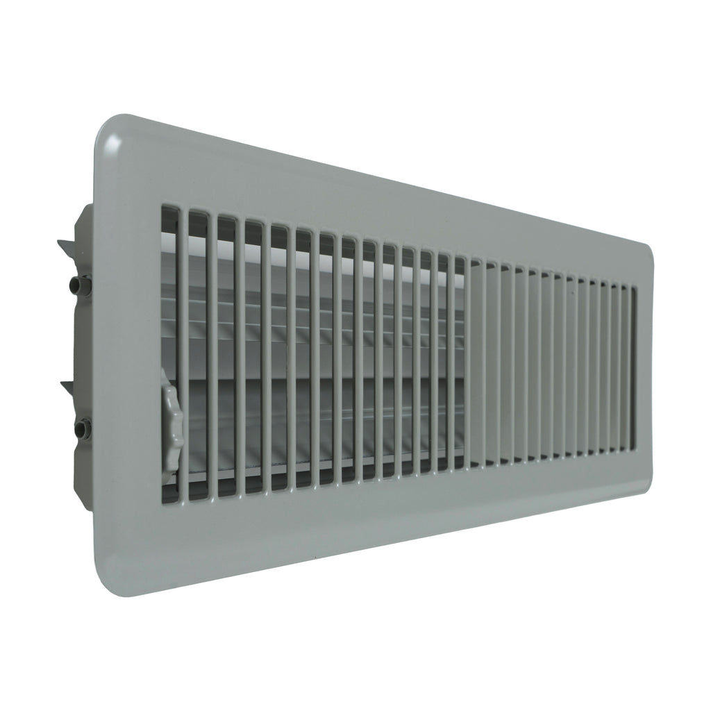 4"x14" Heavy Duty Steel Floor Register, Louvered Air Vent with Adjustable Damper | Gray | Out. Dim.: 5-3/4"W X 15-3/4"H