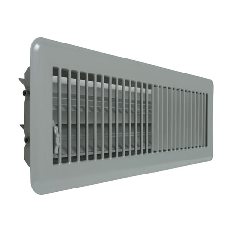 4"x14" Heavy Duty Steel Floor Register, Louvered Air Vent with Adjustable Damper | Gray | Out. Dim.: 5-3/4"W X 15-3/4"H