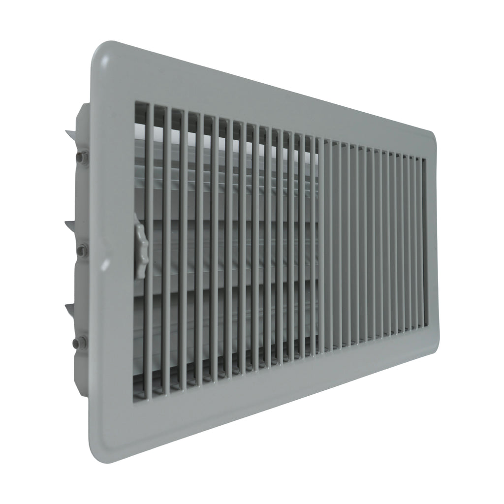 6"x14" Heavy Duty Steel Floor Register, Louvered Air Vent with Adjustable Damper | Gray | Out. Dim.: 7-3/4"W X 15-3/4"H