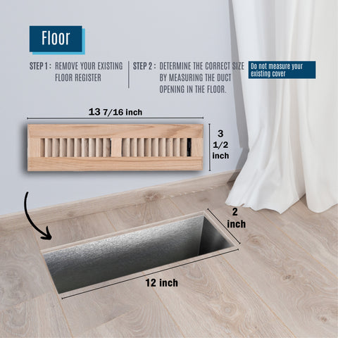 Fits 2x12 and 12x2 Duct Opening | Floor Register with Louvered Design by Handua | Heavy Duty Walkable Design with Damper | Floor Vent Grille | Easy to Adjust Air Supply Lever | Oak