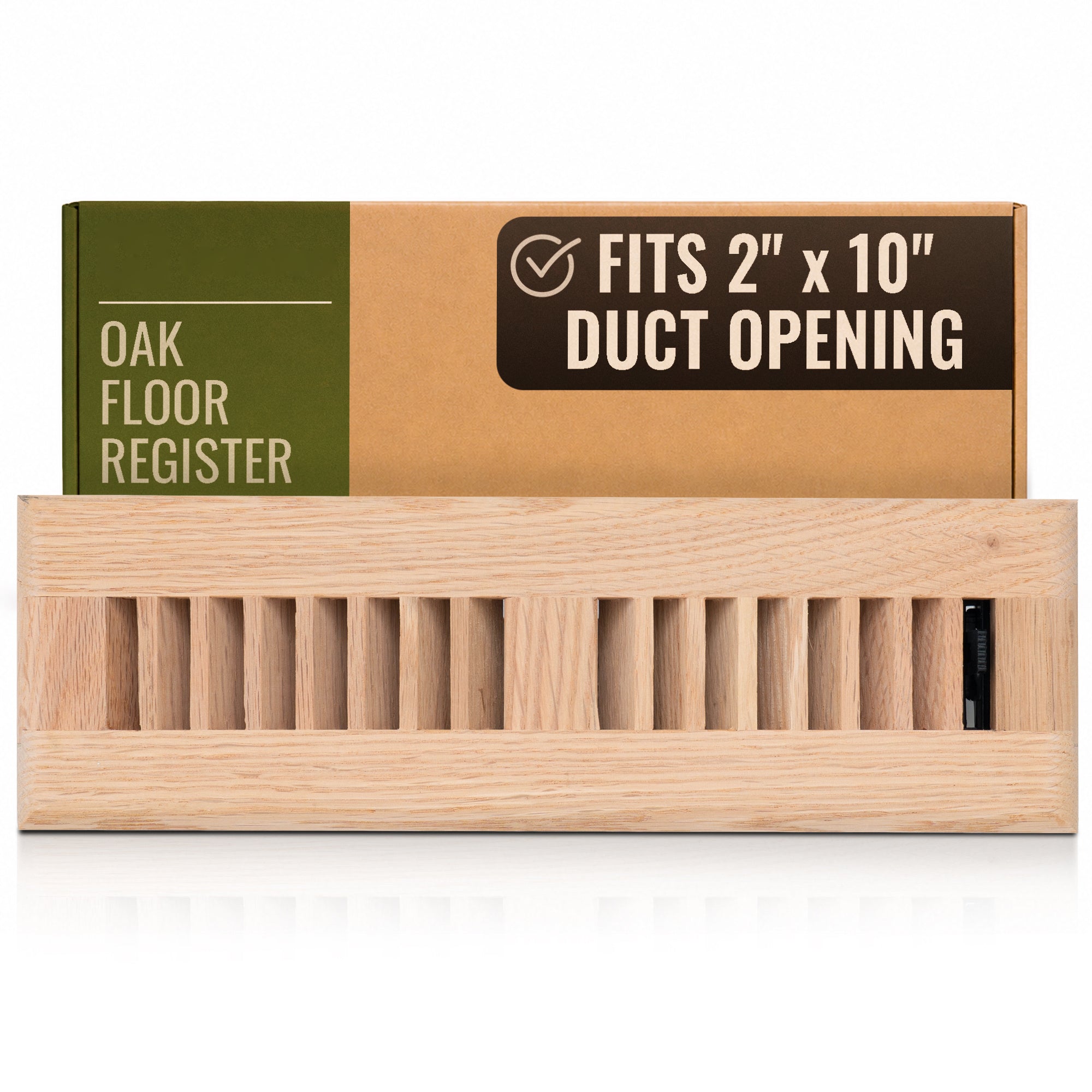 2 x 10-inch Oak Wood floor supply register, packaging