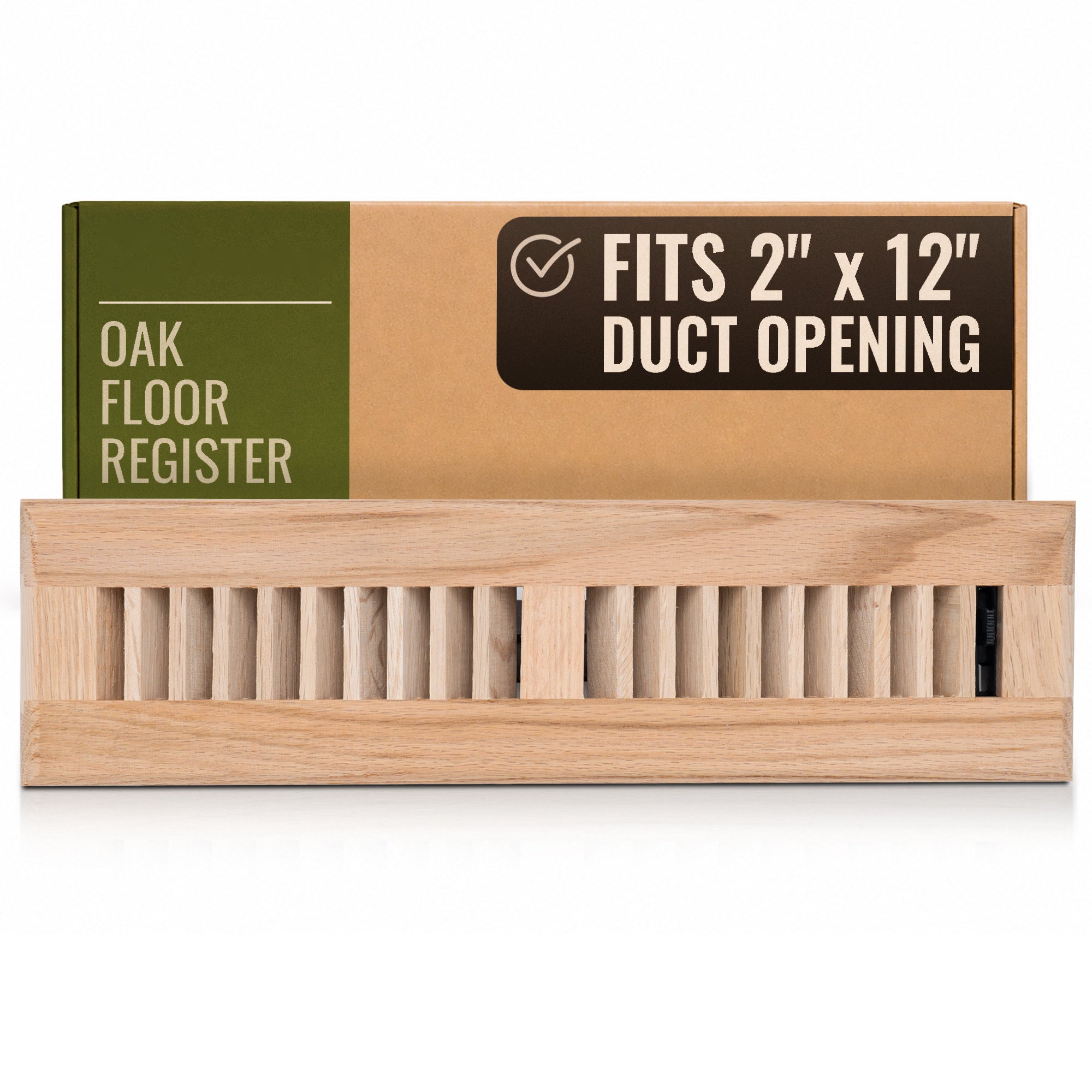 2 x 12-inch Oak Wood floor supply register, packaging