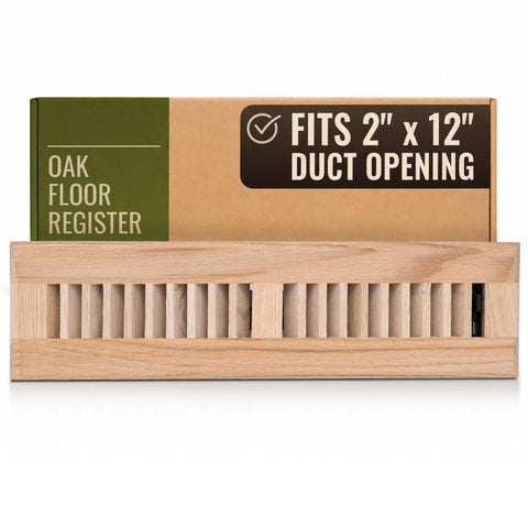 2 x 12-inch Oak Wood floor supply register, packaging