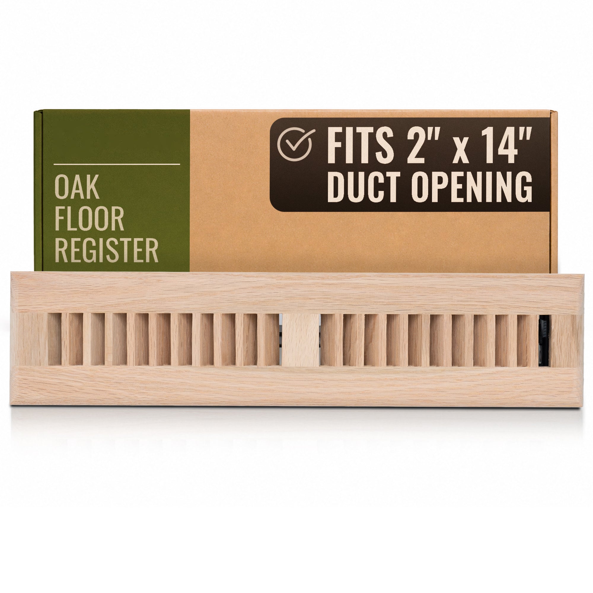 2 x 14-inch Oak Wood floor supply register, packaging