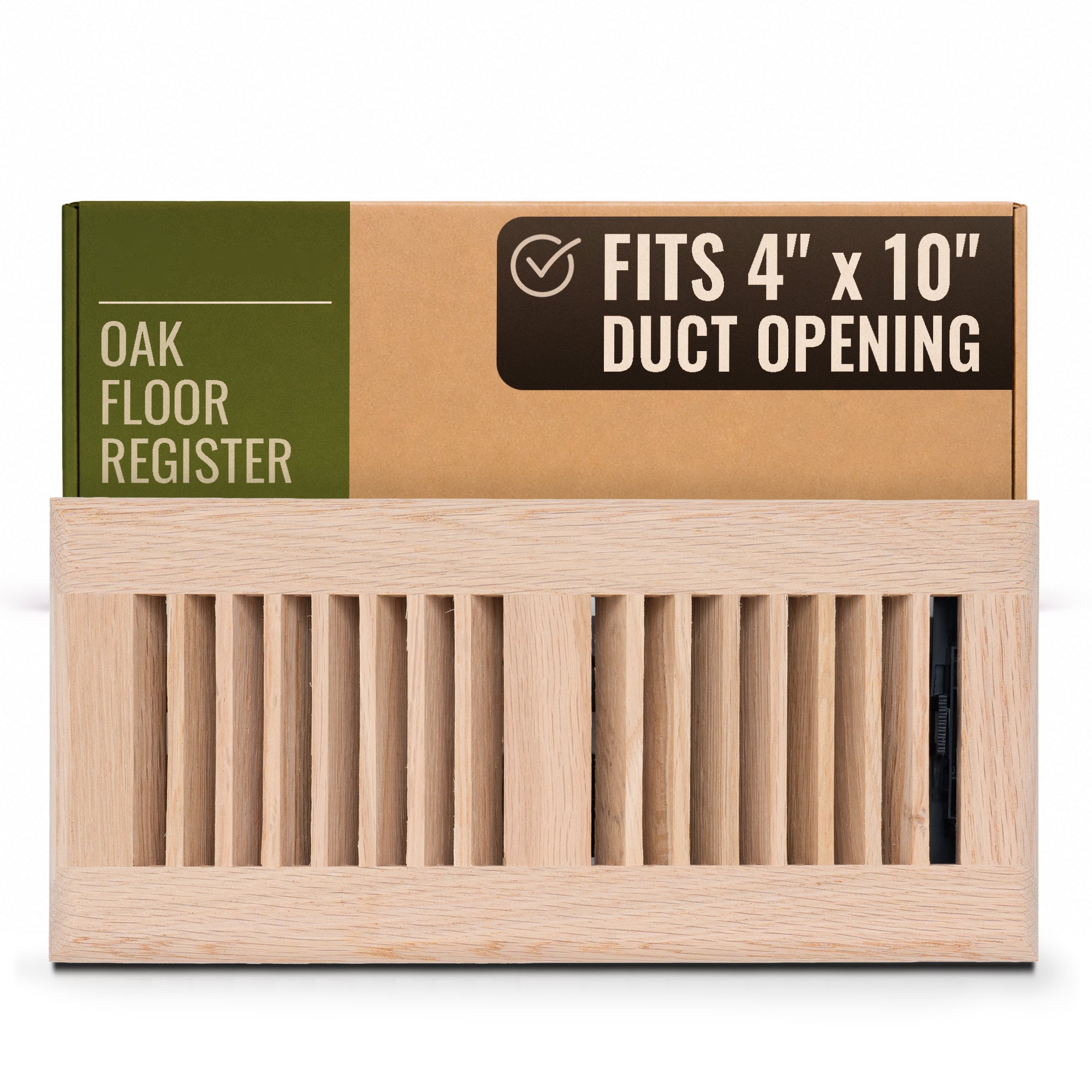 4 x 10-inch Oak Wood floor supply register, packaging