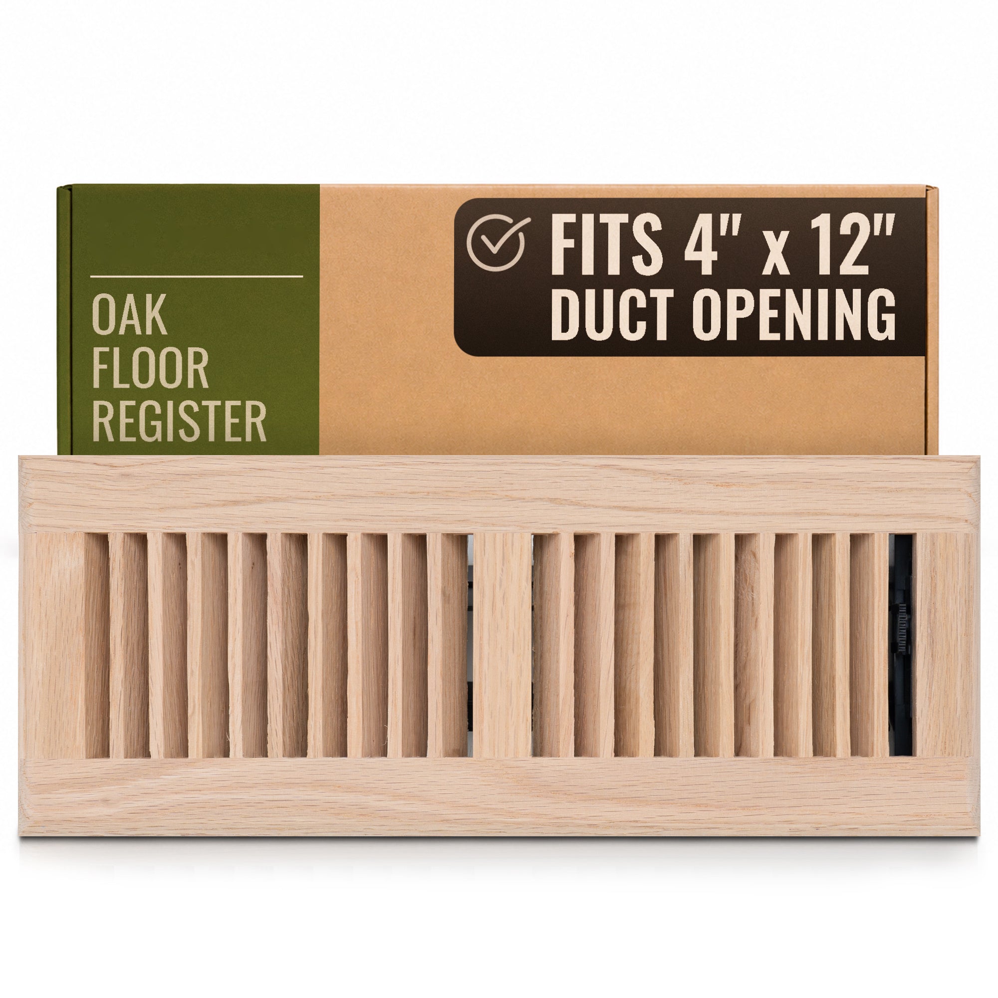 4 x 12-inch Oak Wood floor supply register, packaging