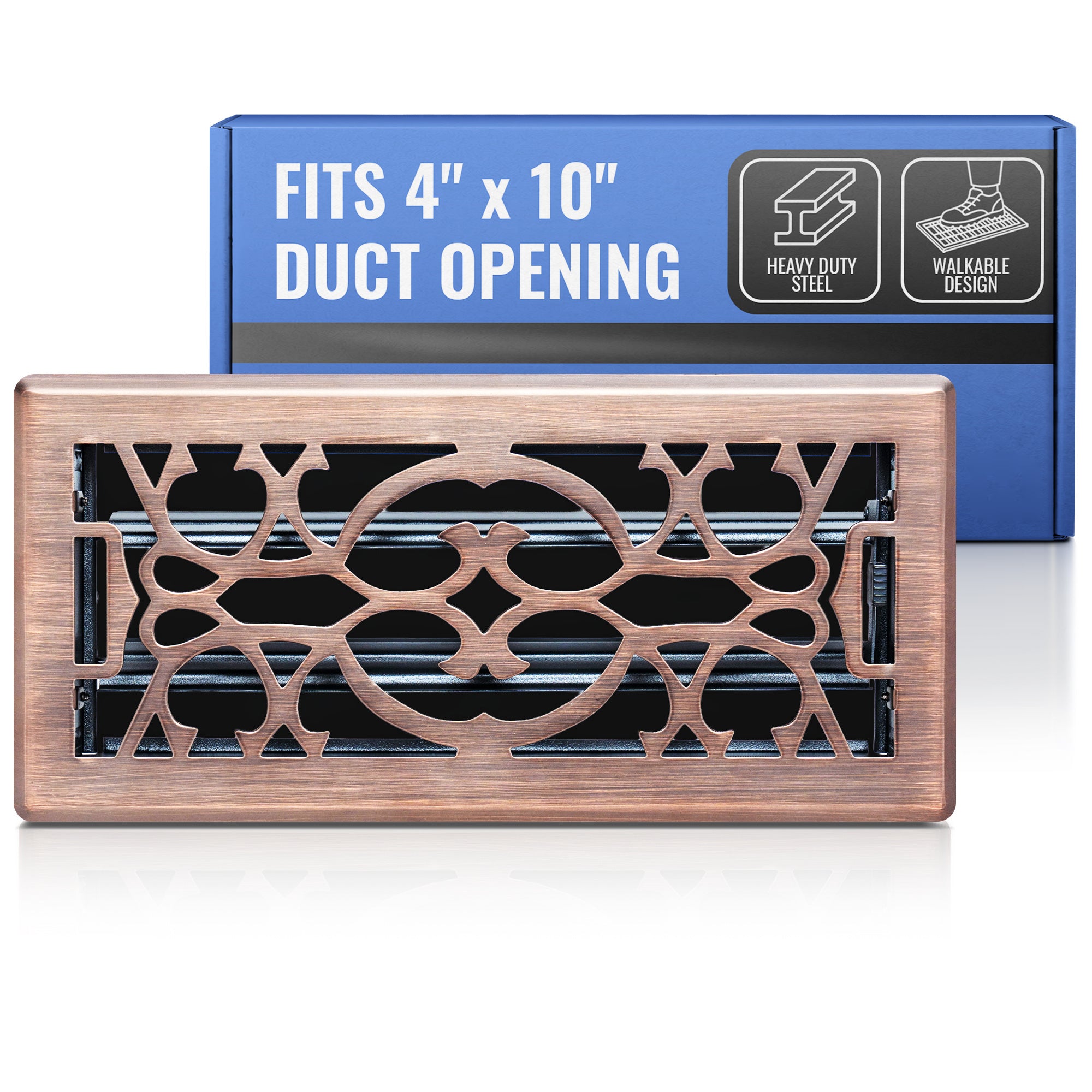 4 x 10-inch Bronze Steel decorative floor register, packaging
