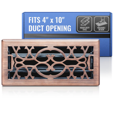 4 x 10-inch Bronze Steel decorative floor register, packaging