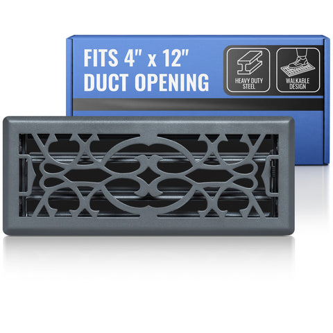 4 x 12-inch Dark Gray Steel decorative floor register, packaging