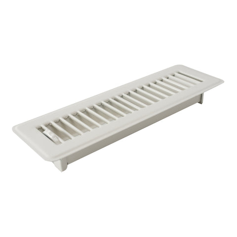 2"x10" Heavy Duty Steel Floor Register, Louvered Air Vent with Adjustable Damper | White | Out. Dim.: 3-3/4"W X 11-3/4"H