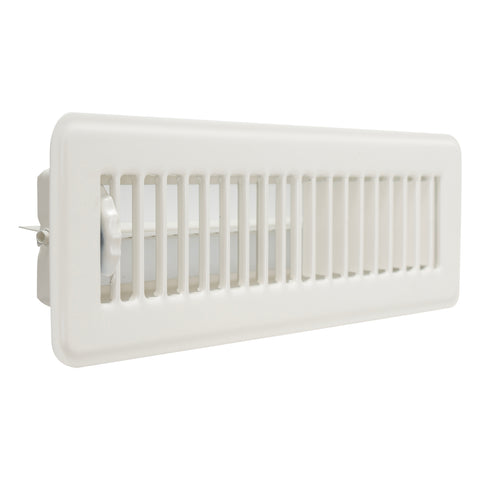 2"x10" Heavy Duty Steel Floor Register, Louvered Air Vent with Adjustable Damper | White | Out. Dim.: 3-3/4"W X 11-3/4"H