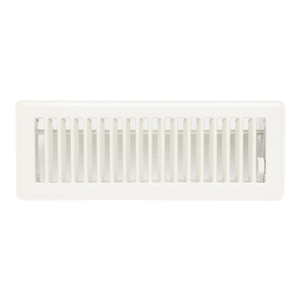 3"x10" Heavy Duty Steel Floor Register, Louvered Air Vent with Adjustable Damper | White | Out. Dim.: 11-3/4"W X 4-3/4"H
