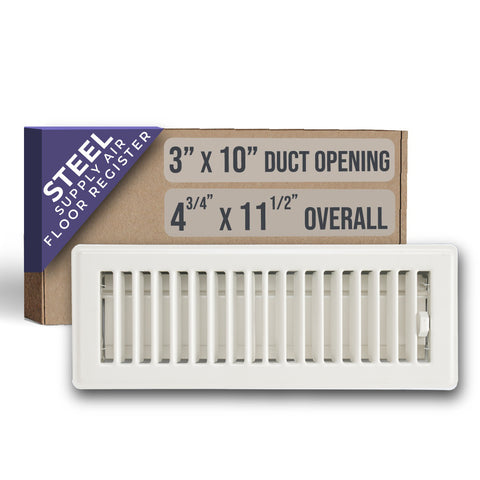 3" x 10"  [Duct Opening] Floor Register with Louvered Design | Heavy Duty Walkable Design with Damper | Floor Vent Grille | Easy to Adjust Air Supply lever | Off White | Outer Dimensions: 4.75" X 11.5"