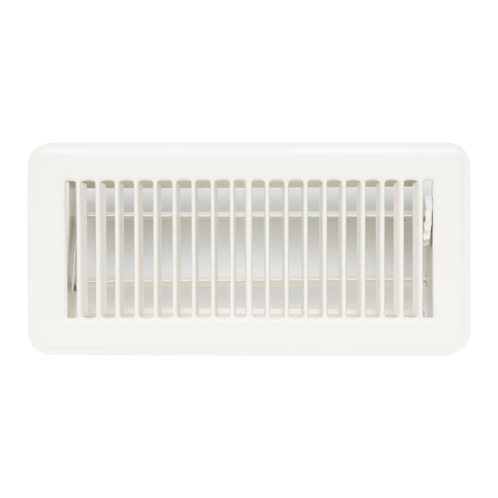 4"x10" Heavy Duty Steel Floor Register, Louvered Air Vent with Adjustable Damper | White | Out. Dim.: 11-3/4"W X 5-3/4"H