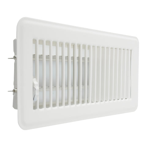 4"x12" Heavy Duty Steel Floor Register, Louvered Air Vent with Adjustable Damper | White | Out. Dim.: 13-3/4"W X 5-3/4"H