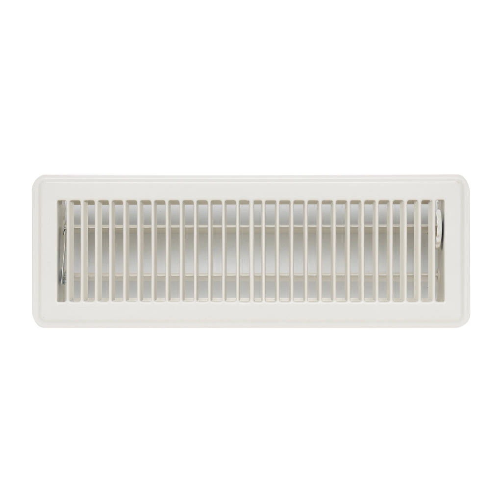 4"x14" Heavy Duty Steel Floor Register, Louvered Air Vent with Adjustable Damper | White | Out. Dim.: 5-3/4"W X 15-3/4"H
