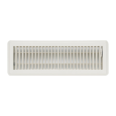 4"x14" Heavy Duty Steel Floor Register, Louvered Air Vent with Adjustable Damper | White | Out. Dim.: 5-3/4"W X 15-3/4"H