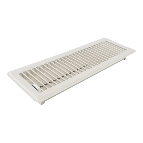 4"x14" Heavy Duty Steel Floor Register, Louvered Air Vent with Adjustable Damper | White | Out. Dim.: 5-3/4"W X 15-3/4"H