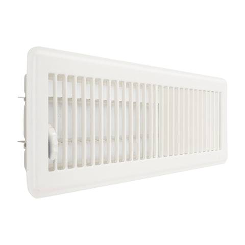 4"x14" Heavy Duty Steel Floor Register, Louvered Air Vent with Adjustable Damper | White | Out. Dim.: 5-3/4"W X 15-3/4"H