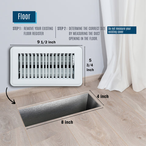Fits 4x8 and 8x4 Duct Opening | Floor Register with Louvered Design by Handua | Heavy Duty Walkable Design with Damper | Floor Vent Grille | Easy to Adjust Air Supply Lever | White