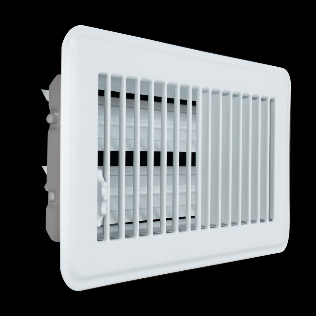 4"x8" Heavy Duty Steel Floor Register, Louvered Air Vent with Adjustable Damper | White | Out. Dim.: 5-3/4"W X 9-3/4"H
