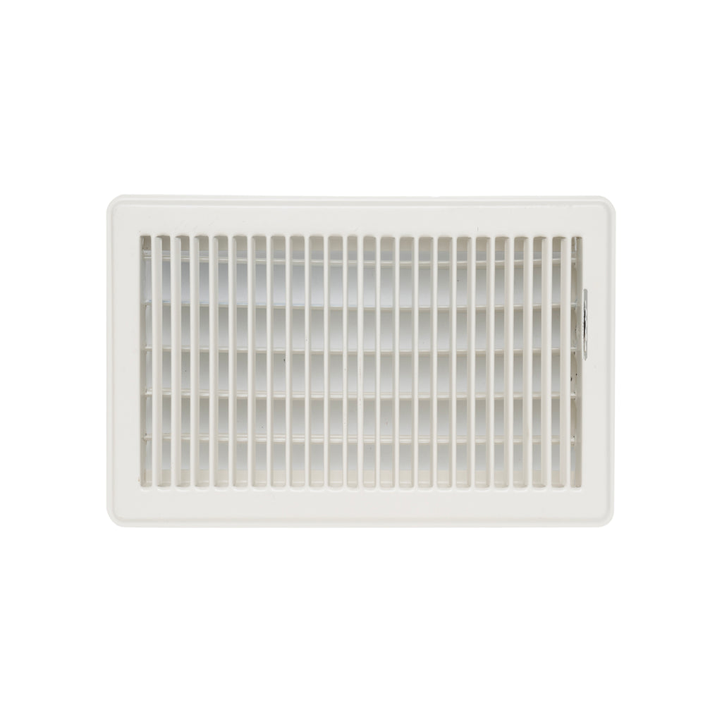 6"x10" Heavy Duty Steel Floor Register, Louvered Air Vent with Adjustable Damper | White | Out. Dim.: 11-3/4"W X 7-3/4"H