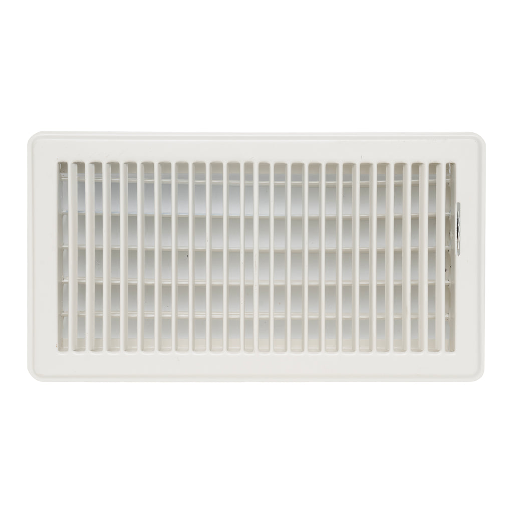 6"x12" Heavy Duty Steel Floor Register, Louvered Air Vent with Adjustable Damper | White | Out. Dim.: 13-3/4"W X 7-3/4"H