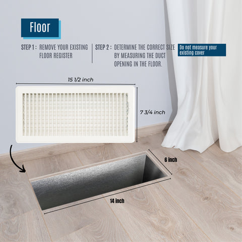 Fits 6x14 and 14x6 Duct Opening | Floor Register with Louvered Design by Handua | Heavy Duty Walkable Design with Damper | Floor Vent Grille | Easy to Adjust Air Supply Lever | Off White