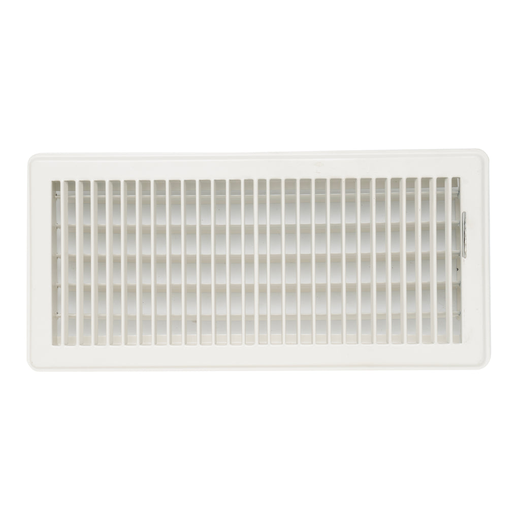 6"x14" Heavy Duty Steel Floor Register, Louvered Air Vent with Adjustable Damper | White | Out. Dim.: 7-3/4"W X 15-3/4"H