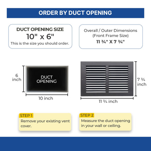 10x6 Black Steel Return Air Grille, High-Airflow HVAC Cold Air Intake for Wall & Ceiling