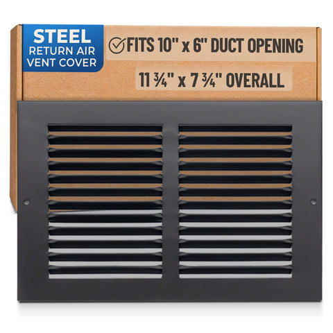10x6 Black Steel Return Air Grille, High-Airflow HVAC Cold Air Intake for Wall & Ceiling