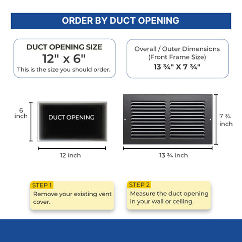 12x6 Black Steel Return Air Grille, High-Airflow HVAC Cold Air Intake for Wall & Ceiling