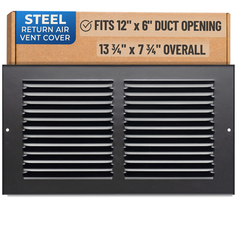12x6 Black Steel Return Air Grille, High-Airflow HVAC Cold Air Intake for Wall & Ceiling