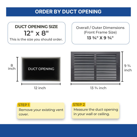 12x8 Black Steel Return Air Grille, High-Airflow HVAC Cold Air Intake for Wall & Ceiling
