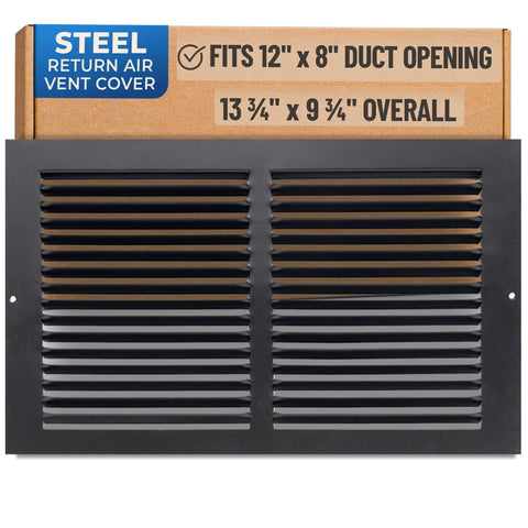12x8 Black Steel Return Air Grille, High-Airflow HVAC Cold Air Intake for Wall & Ceiling